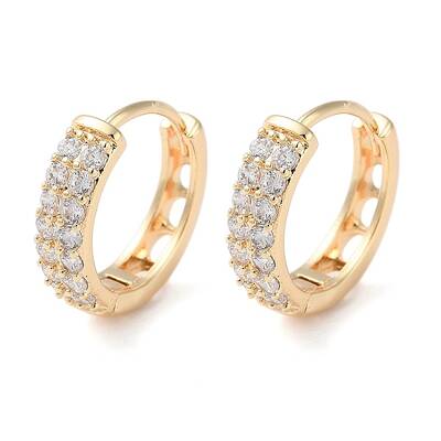Brass Micro Pave Clear Cubic Zirconia Hoop Earrings