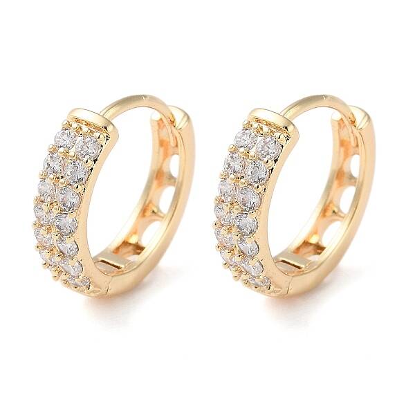 Brass Micro Pave Clear Cubic Zirconia Hoop Earrings