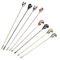 Stainless Steel Cocktail Mixing Spoon, 1 Count Spiral Pattern Bar Teardrop Spoon, Bartender Tools Stir Spoon, Bar Tool for Ho...
