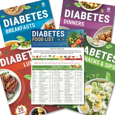 5 Pcs Diabetes Food List & Meal Planner & 80 diabetic-friendly Recipes– Printable Low GI Chart, Calorie & Carb Guide, Glyce...