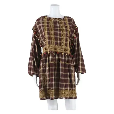 ZARA Womens Mini Dress Maroon Check Long Sleeve Short L