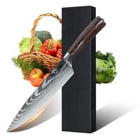 Japanese Chef Knife - 8 Inch Sharp Damascus Style Stainless Steel Pro Kitchen Knife, Ideal for Slicing and Cooking