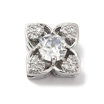 Brass Micro Pave Clear Cubic Zirconia Beads