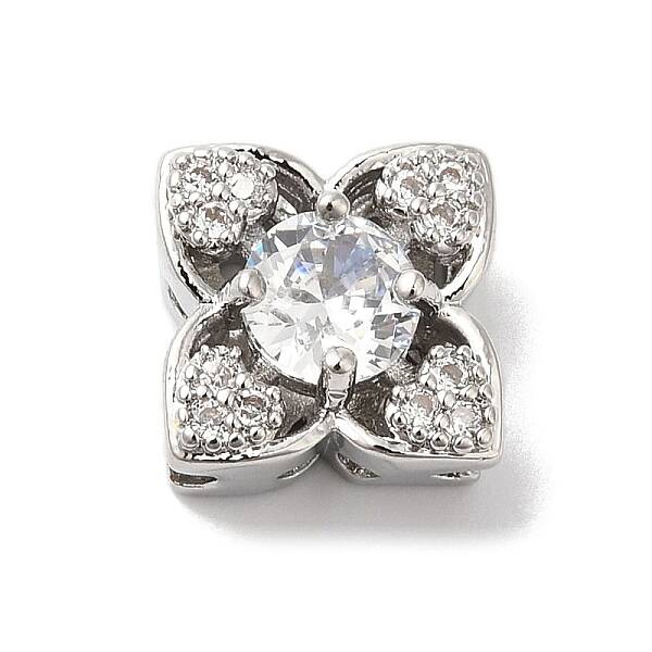 Brass Micro Pave Clear Cubic Zirconia Beads