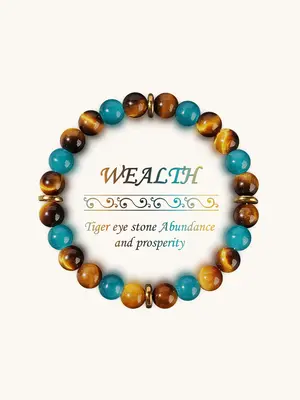 Wealth & Prosperity Tiger Eye Aquamarine Natural Crystal Bracelet, Fashionable and Versatile Design Suitable for Wearing at A...