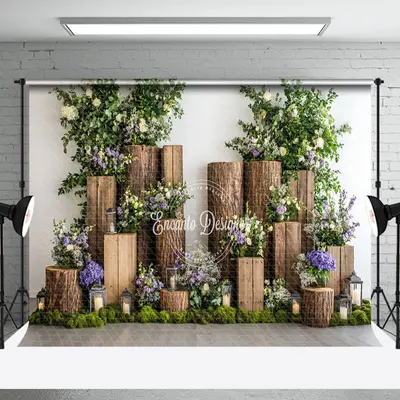 Indoor Wooden Stake Potted Plant Spring Backdrop - Aperturee