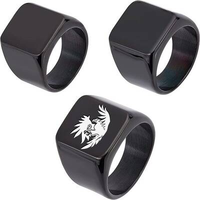 3Pcs 3 Size 304 Stainless Steel Rectangle Signet Finger Rings