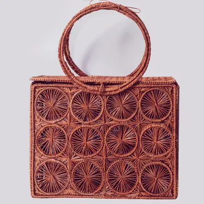 Mambo Palm Bag - Straw Bag - Hand Woven Iraca Palm Bag, Top Handle Purse | Color: Navy Blue