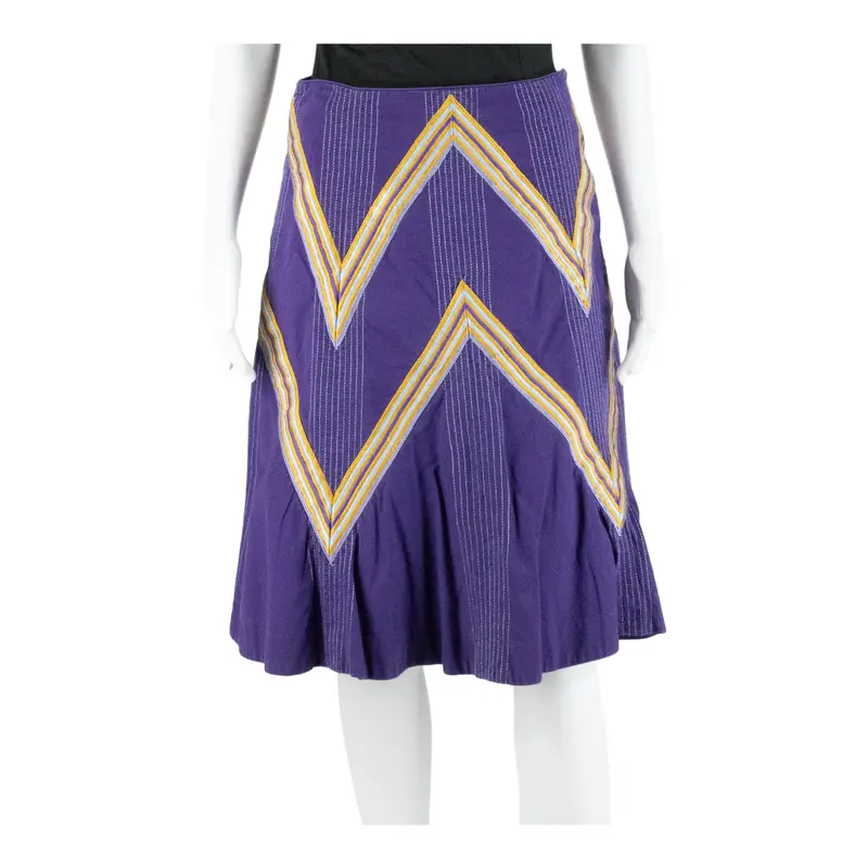 KAREN MILLEN Knee Length Flare Skirt Purple Striped Womens UK 10