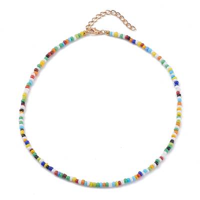 Rainbow Round Opaque Colours Glass Seed Beaded Necklaces