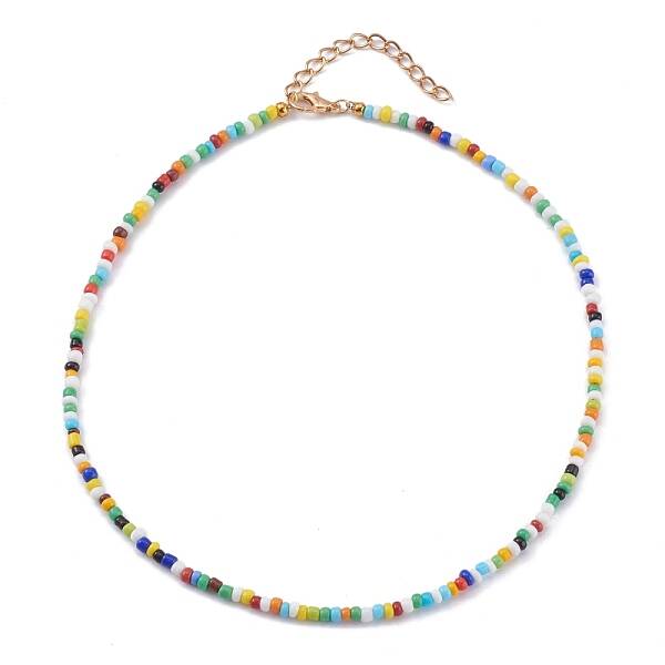 Rainbow Round Opaque Colours Glass Seed Beaded Necklaces