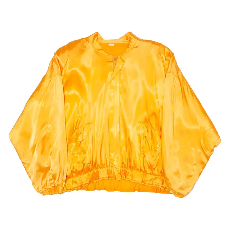 Ruched Trim Womens Bomber Jacket Orange 80s XL