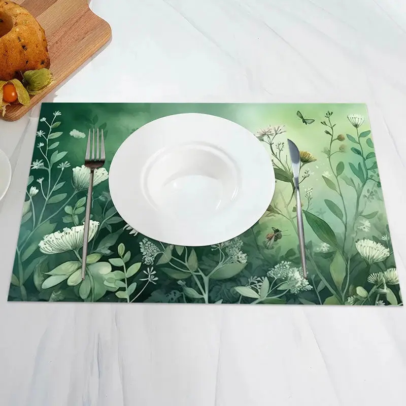 Green Leaves Floral Spring Dining Set Of 4 Placemats - Aperturee