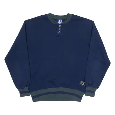 RUSSELL ATHLETIC Mens Sweatshirt Blue Button Neck M