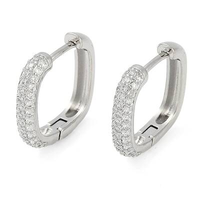 Rack Plating Square Brass Micro Pave Cubic Zirconia Hoop Earrings