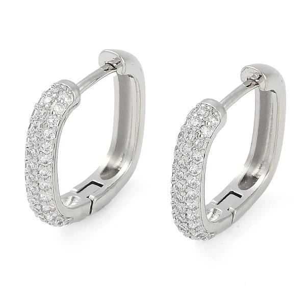 Rack Plating Square Brass Micro Pave Cubic Zirconia Hoop Earrings