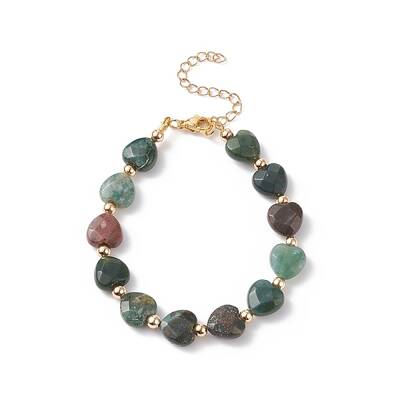 Natural Indian Agate Heart Beaded Bracelet