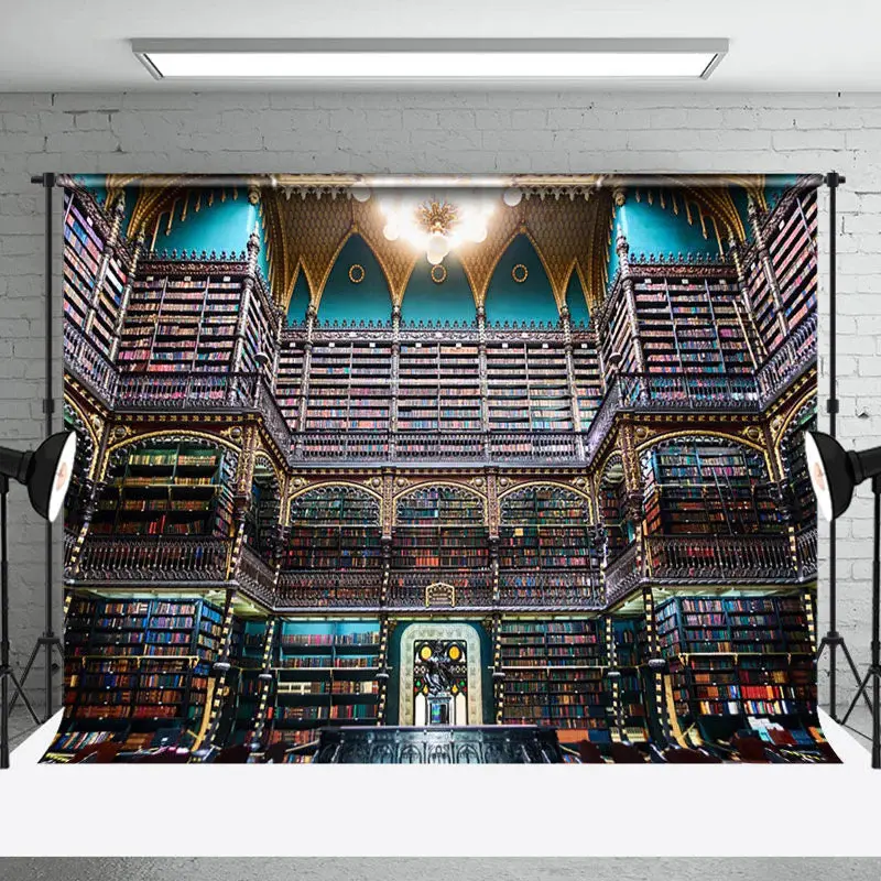 Retro Luxury Library Architecture Backdrop For Photo - Aperturee