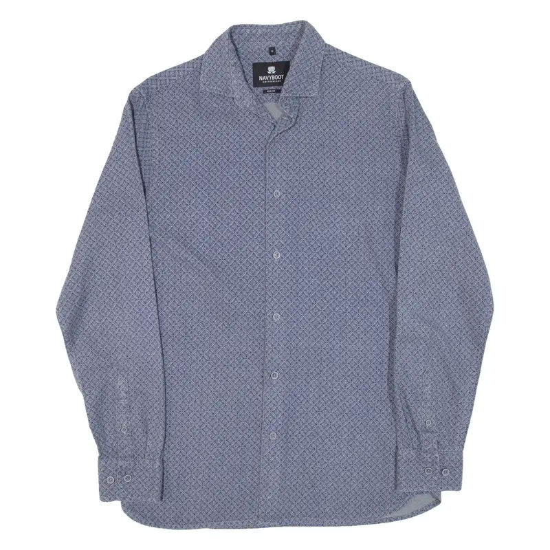 NAVYBOOT Slim Fit Mens Shirt Blue Diamond Long Sleeve S