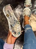 Women's Fashionable Rhinestone Decorated Platform Sandals, Elegant Open Toe Sandals for Party, Daily Clothing Decor for Women...