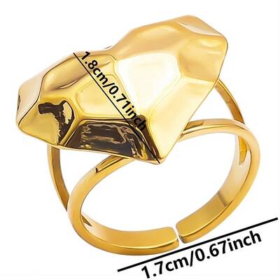 Geometric Heart Shape Stainless Steel Open Cuff Ring for Unisex Jewelry