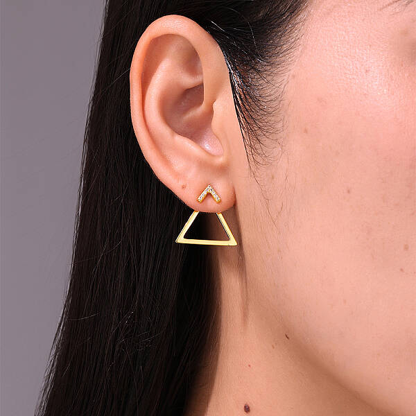 Brass Pave Clear Cubic Zirconia Hollow Triangle Stud Earrings