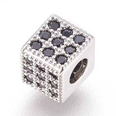 Brass Micro Pave Cubic Zirconia Beads