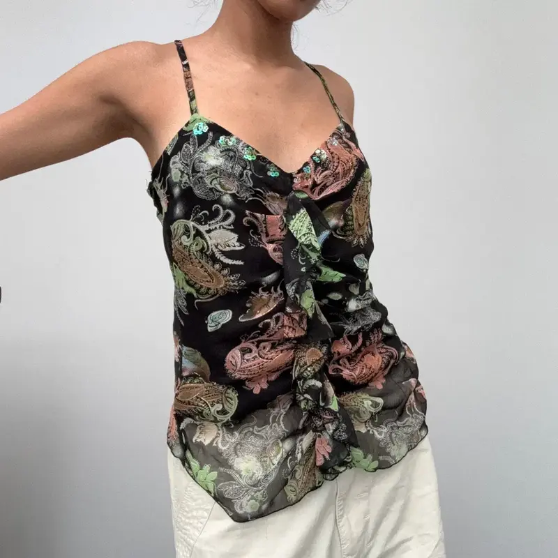 Red Rose Cami Top - Small Multicoloured Viscose Blend