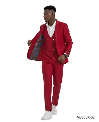 Tazio Men's Skinny Fit 3-Piece Suit - Bold Colors