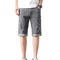 Summer Ripped Denim Shorts Men's Cropped Pants Large Size Elastic Waist Stretch Denim Shorts