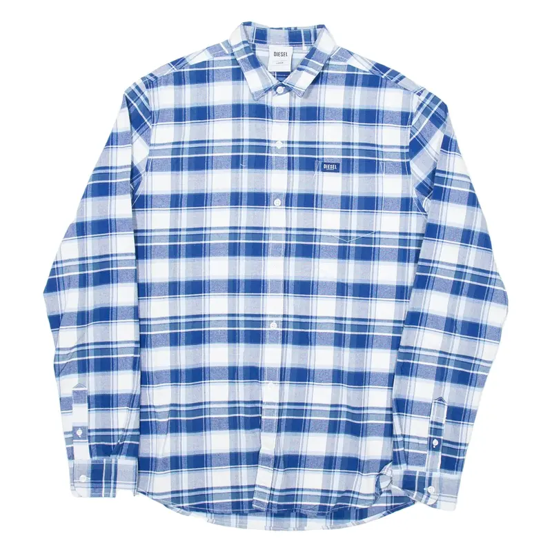 DIESEL Mens Shirt Blue Check Long Sleeve L
