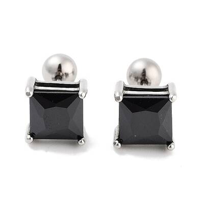 Square 316 Surgical Stainless Steel Pave Cubic Zirconia Cartilage Earrings for Women Men