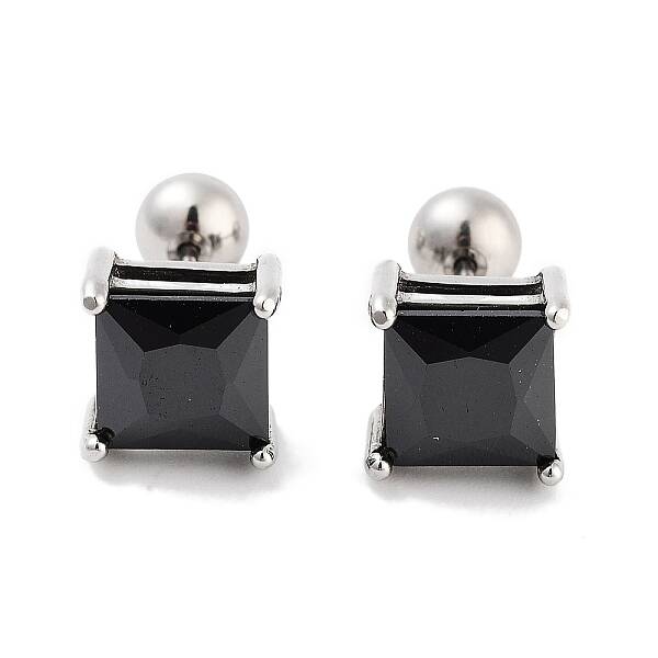Square 316 Surgical Stainless Steel Pave Cubic Zirconia Cartilage Earrings for Women Men