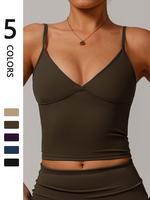 Women's Solid Color Racer Back Crop Sports Tank Top, Casual Comfortable Breathable Sleeveless Cropped Top for Yoga Gym Workou...