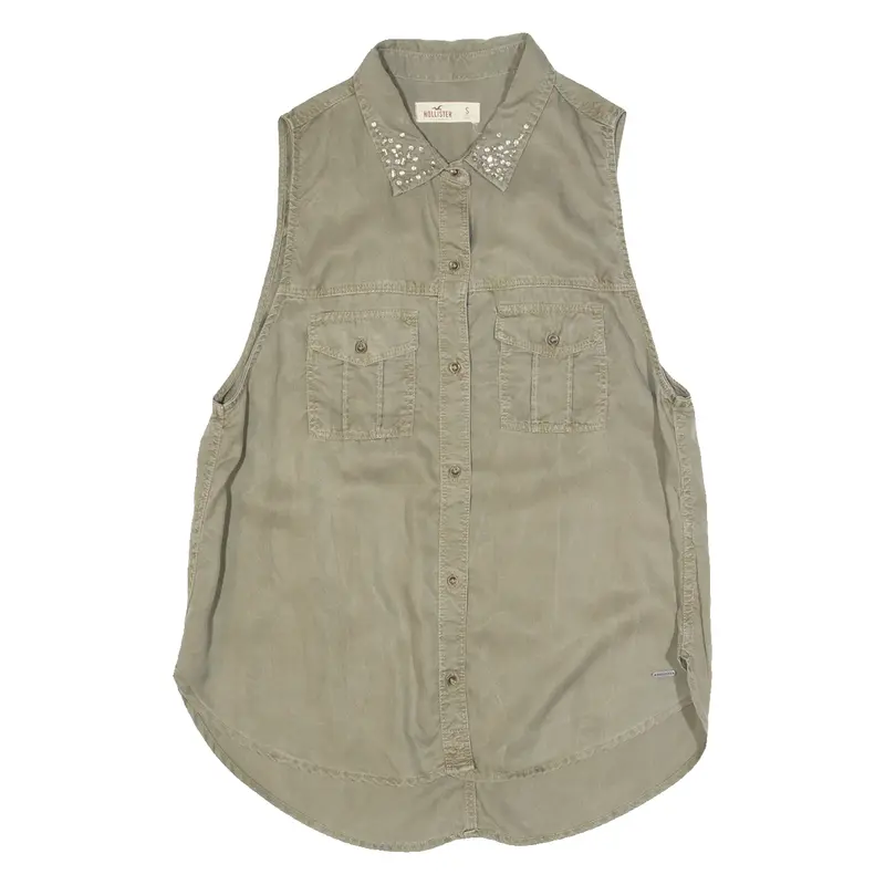 HOLLISTER Womens Shirt Green Collared Sleeveless S