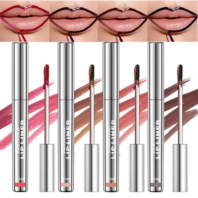 4Pcs Peel Off Lip Liner Stain Set , Waterproof Nude Matte Lip Tint, Non-Fading Peel Off Lip Color, Effortless Precision & Ful...