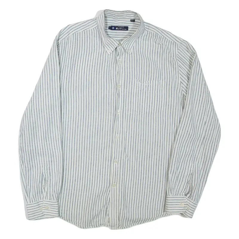 BEN SHERMAN Mens Shirt White Striped Long Sleeve L