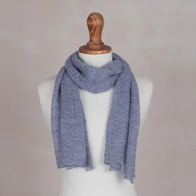 NOVICA Steel Blue Gossamer 100% Baby Alpaca Wrap Scarf in Steel Blue from Peru