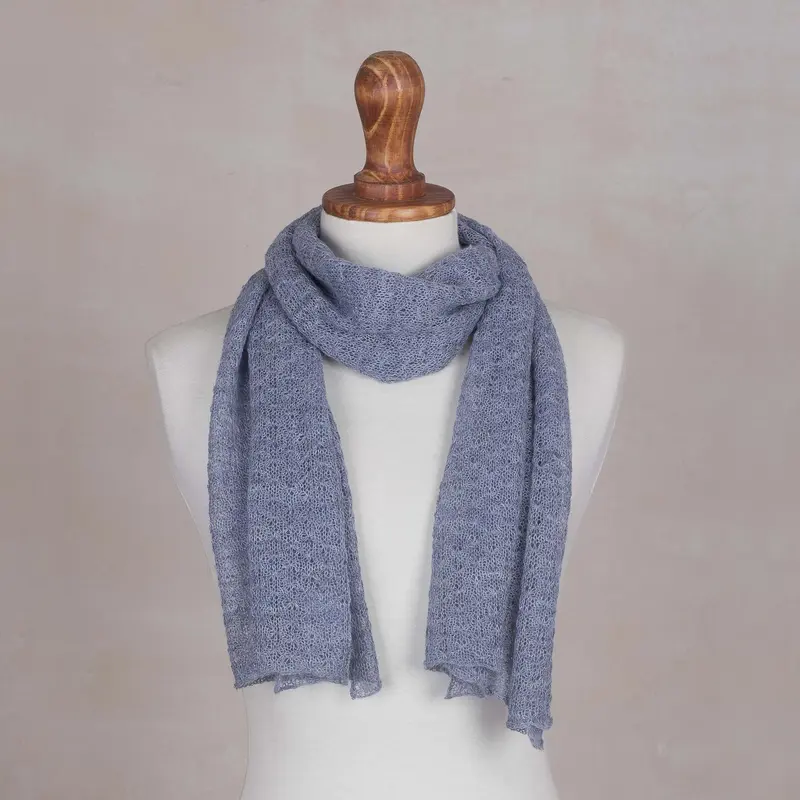NOVICA Steel Blue Gossamer 100% Baby Alpaca Wrap Scarf in Steel Blue from Peru