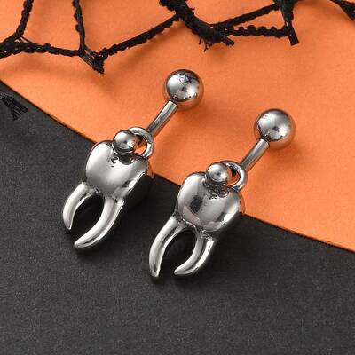Tooth 316 Surgical Stainless Steel Dangle Belly Button Rings