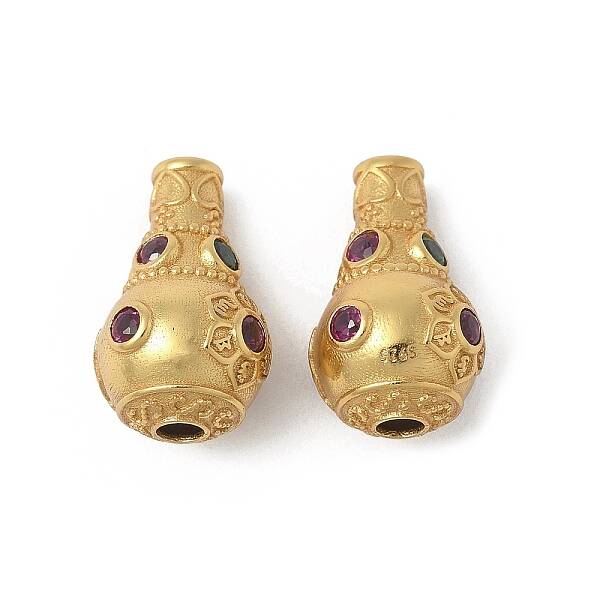 Matte Gold Color 925 Sterling Silver Pave Cubic Zirconia 3 Hole Guru Beads