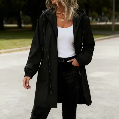 Women's Rain Jacket Plus Size Long Raincoat Lightweight Hooded Windbreaker