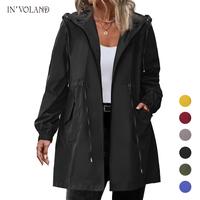 IN'VOLAND Women's Rain Jacket Plus Size Long Raincoat Lightweight Hooded Windbreaker Waterproof Jackets with Pockets Casual L...