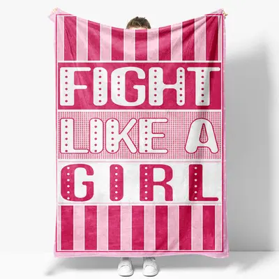 Custom Pink Stripe Fight Like A Girl Text Blanket