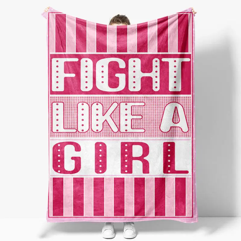 Custom Pink Stripe Fight Like A Girl Text Blanket