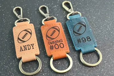 Football Personalized Keychain / Keyring / bag Tag / Name Tag - Leather Keychain