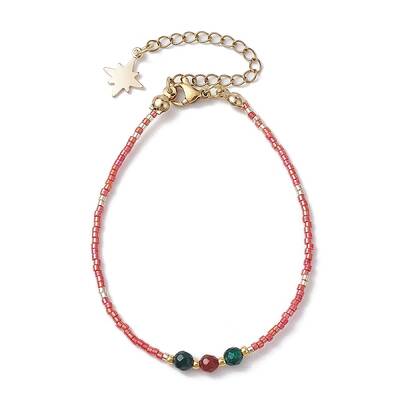 Dyed Natural Agate & Glass Seed Beaded Bracelets