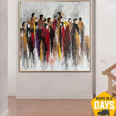 Abstract Human Painting On Canvas Colorful Abstract People Modern Painting Wall Art | RANDOM PEOPLE 31.5"x31.5"