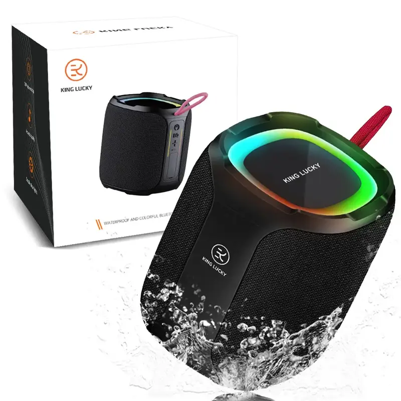 IPX7 waterproof portable outdoor Bluetooth speaker with 20W stereo sound, active extra bass, multi-color lights, and 5-10 hou...