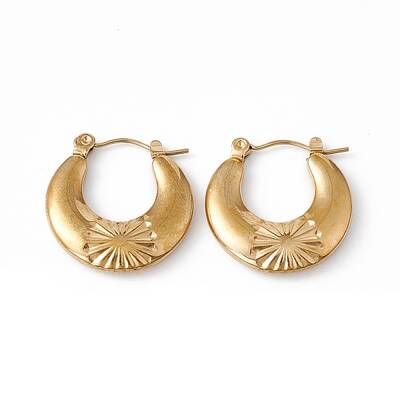 Ion Plating(IP) 304 Stainless Steel Croissant with Flower Hoop Earrings for Women